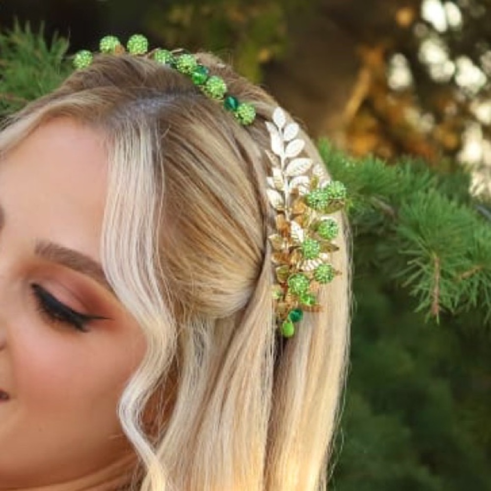 Handmade Headpiece Gold&Emerald